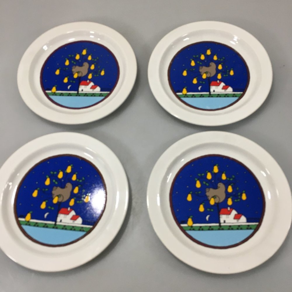 Houze Partridge in a Pear Tree Set of 4 Snack Salad Dessert Plates 7 1/4" 1985
